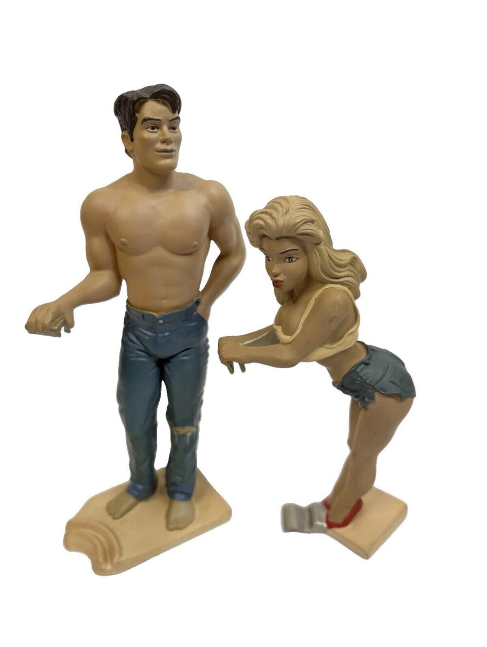 Vintage Set of 2 R. Demars Ganz Bottoms Up Soda Beer Can Holder Guy Girl Pinup